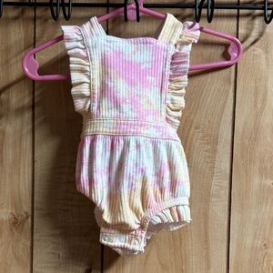 Cat & Jack Pink, Yellow & Cream Tie-Dye Ribbed Ruffle Baby One-Piece